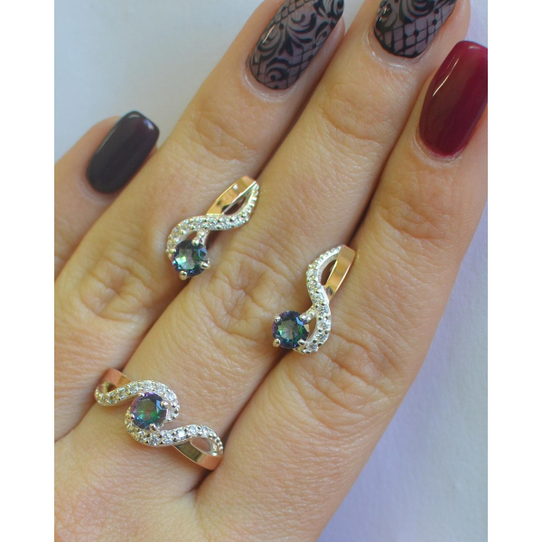 Серебряный комплект с накладками  из золота (067)