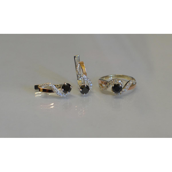 Серебряный комплект с накладками  из золота (067)