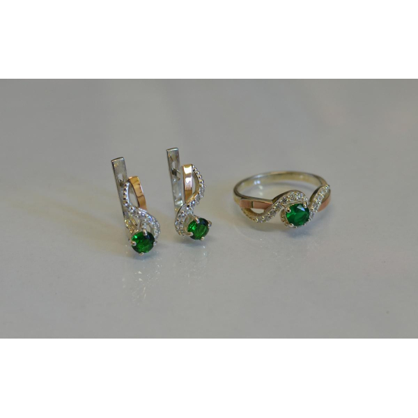 Серебряный комплект с накладками  из золота (067)