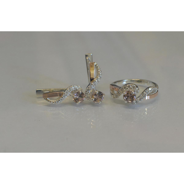 Серебряный комплект с накладками  из золота (067)