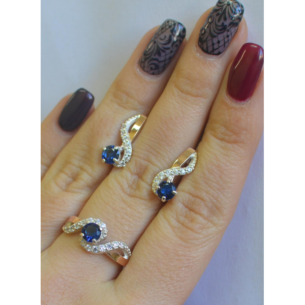 Серебряный комплект с накладками  из золота (067)