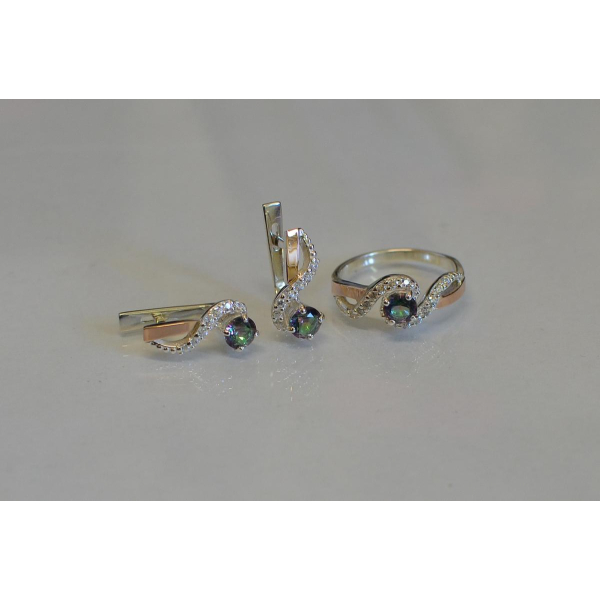 Серебряный комплект с накладками  из золота (067)