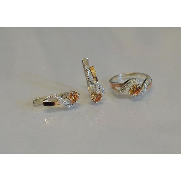 Серебряный комплект с накладками  из золота (067)