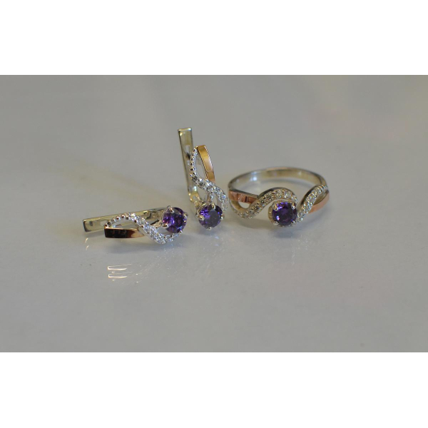 Серебряный комплект с накладками  из золота (067)