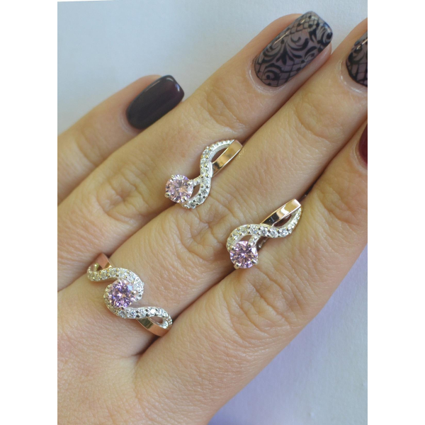 Серебряный комплект с накладками  из золота (067)