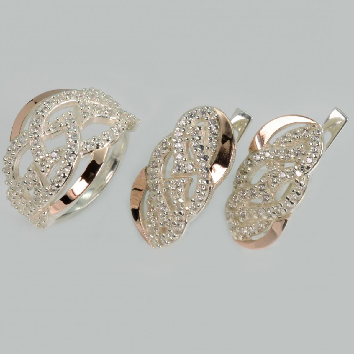 Серебряный комплект с напайками из золота (069)