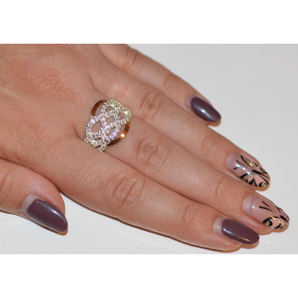 Серебряное кольцо с накладками из золота (069к)