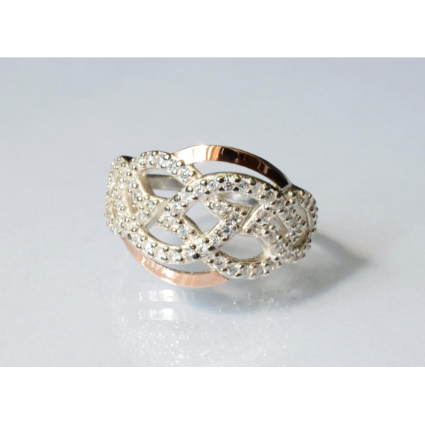 Серебряное кольцо с накладками из золота (069к)