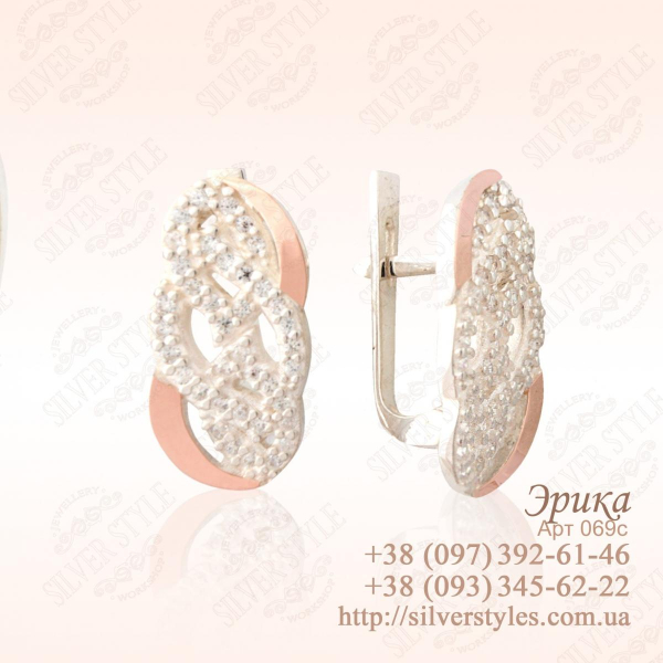 Серебряные серьги с напайками из золота (069с)