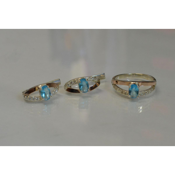 Серебряный гарнитур с накладками из золота (070)