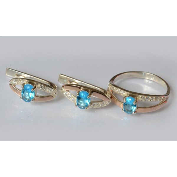 Серебряный гарнитур с накладками из золота (070)