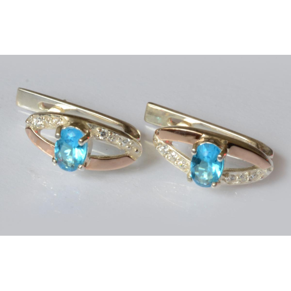 Серебряные серьги с золотыми вставками (070с)