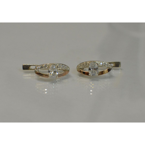 Серебряные серьги с золотыми вставками (070с)