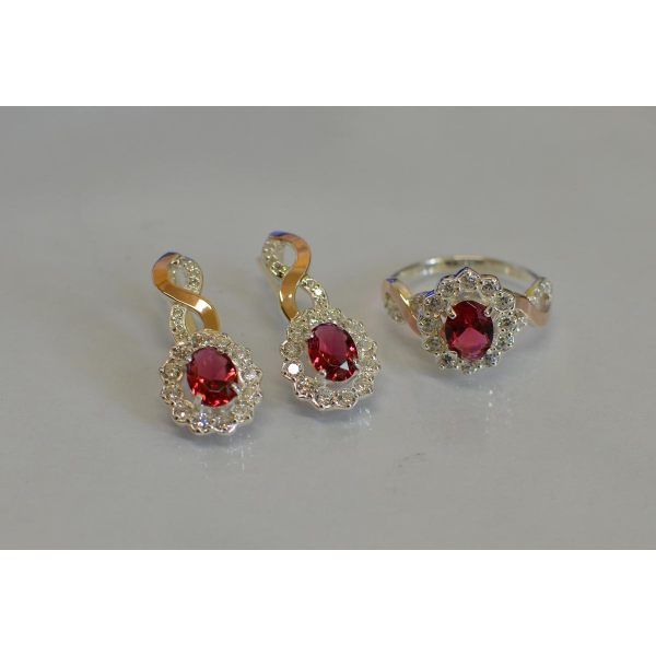 Серебряный комплект с золотыми накладками (071)