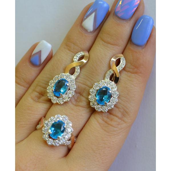 Серебряный комплект с золотыми накладками (071)