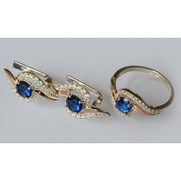 Серебряный набор с золотыми пластинами (072)