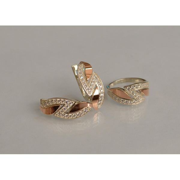 Серебряный набор с золотыми пластинами (073)