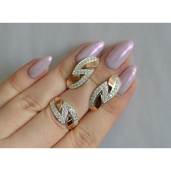 Серебряный набор с золотыми пластинами (073)