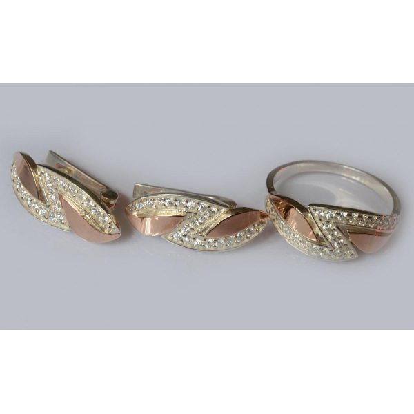 Серебряный набор с золотыми пластинами (073)