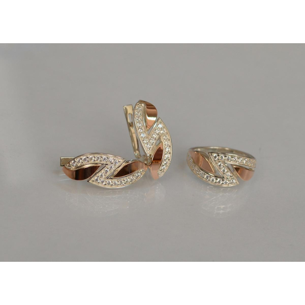 Серебряный набор с золотыми пластинами (073)