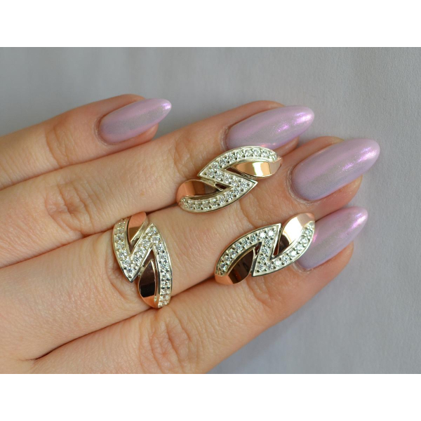 Серебряный набор с золотыми пластинами (073)