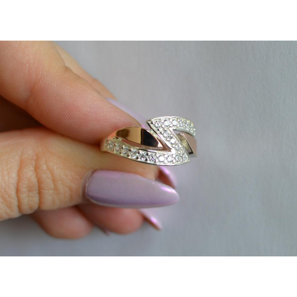 Серебряное кольцо с накладками из золота (073к)