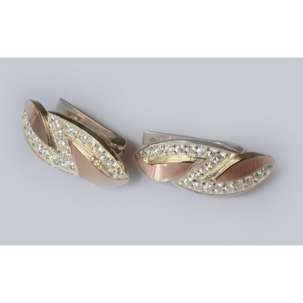 Серебряные серьги с пластинами из золота (073с)