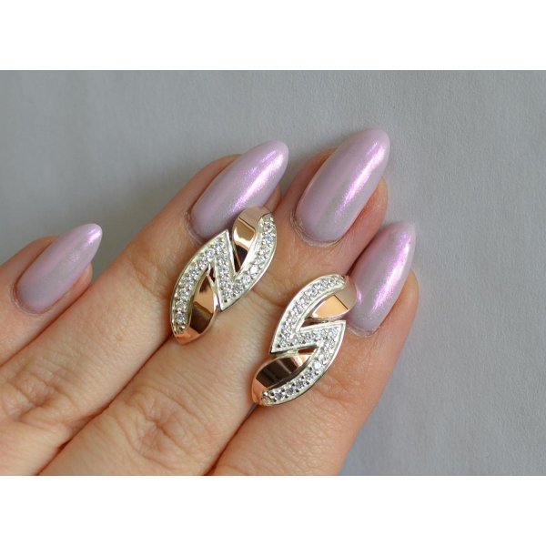 Серебряные серьги с пластинами из золота (073с)