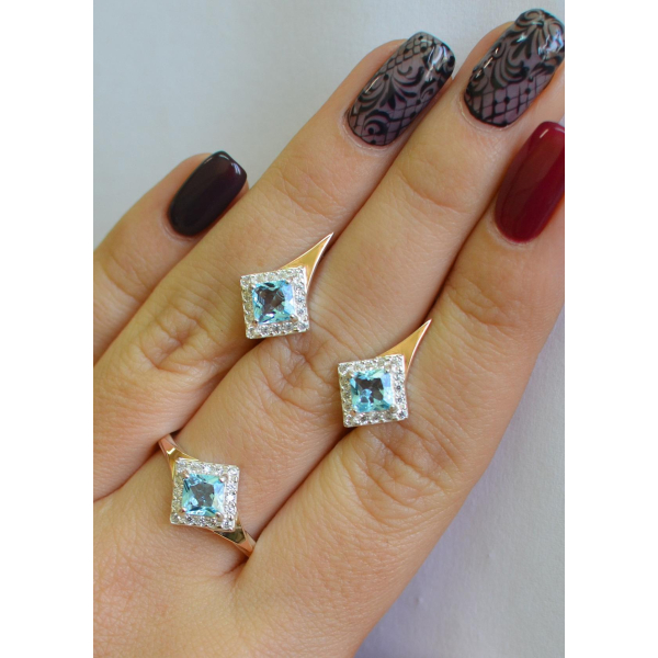 Серебряный комплект с золотыми вставками (074)