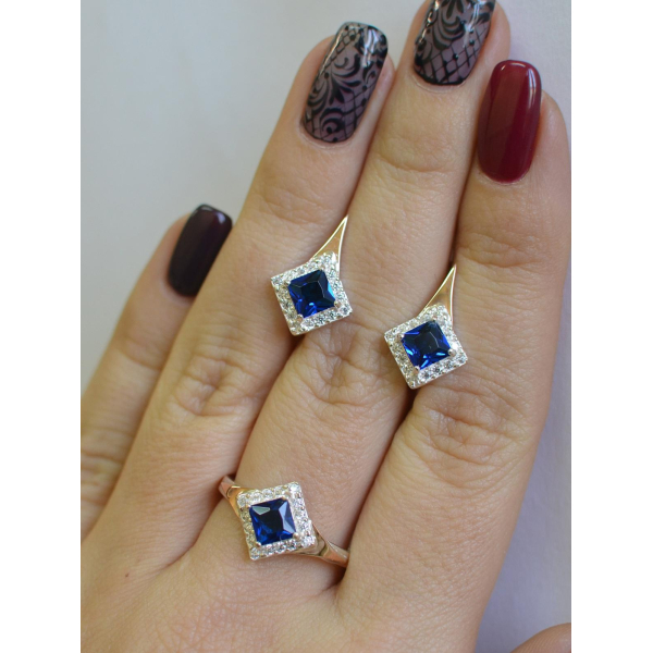 Серебряный комплект с золотыми вставками (074)