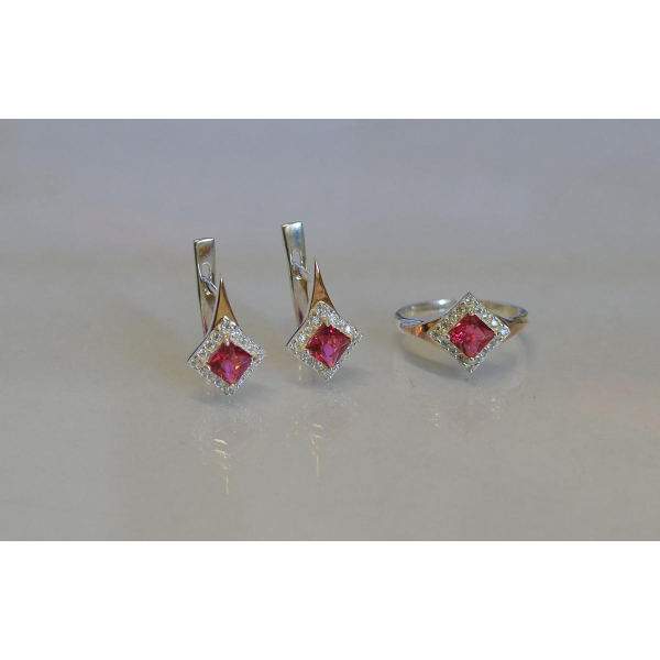 Серебряный комплект с золотыми вставками (074)