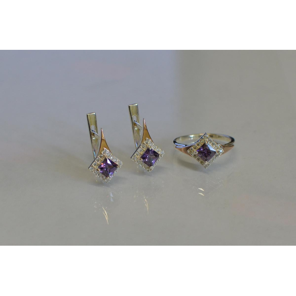 Серебряный комплект с золотыми вставками (074)