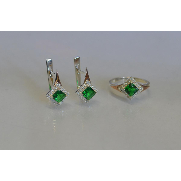 Серебряный комплект с золотыми вставками (074)