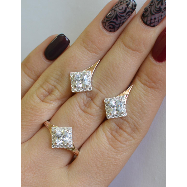 Серебряный комплект с золотыми вставками (074)