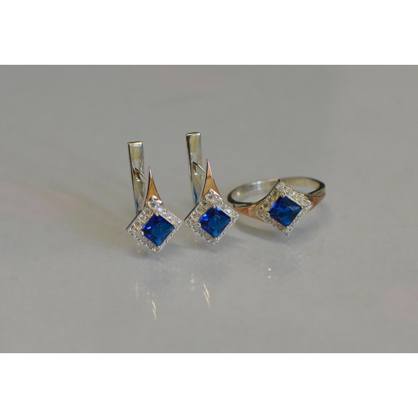 Серебряный комплект с золотыми вставками (074)