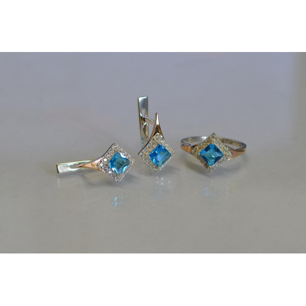 Серебряный комплект с золотыми вставками (074)