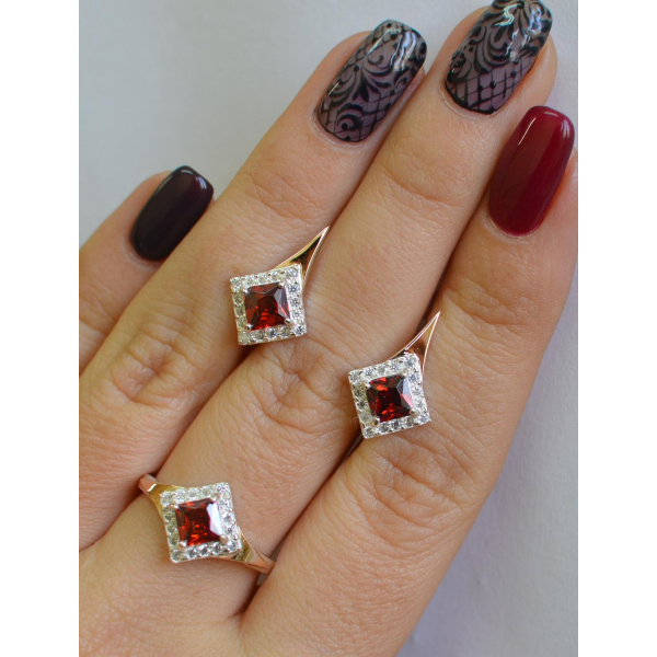 Серебряный комплект с золотыми вставками (074)