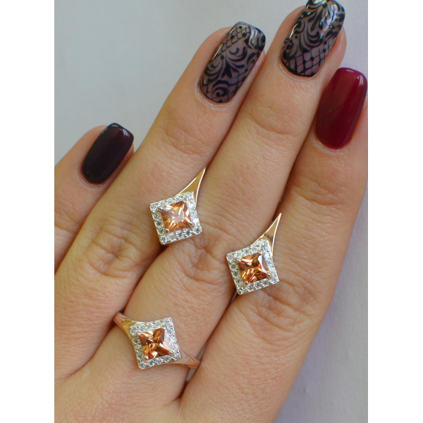 Серебряный комплект с золотыми вставками (074)