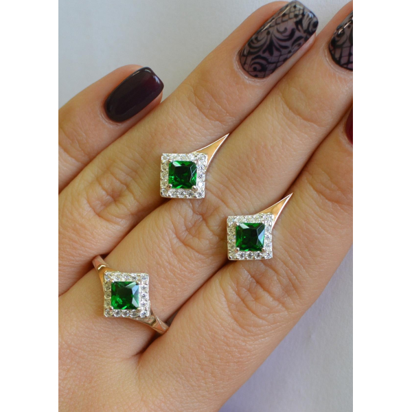 Серебряный комплект с золотыми вставками (074)