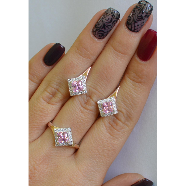 Серебряный комплект с золотыми вставками (074)