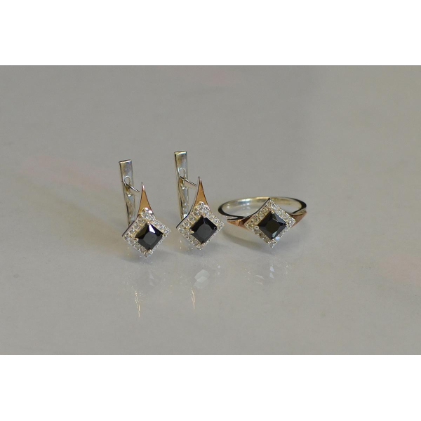 Серебряный комплект с золотыми вставками (074)