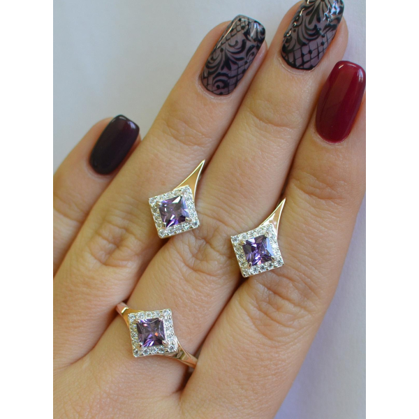 Серебряный комплект с золотыми вставками (074)