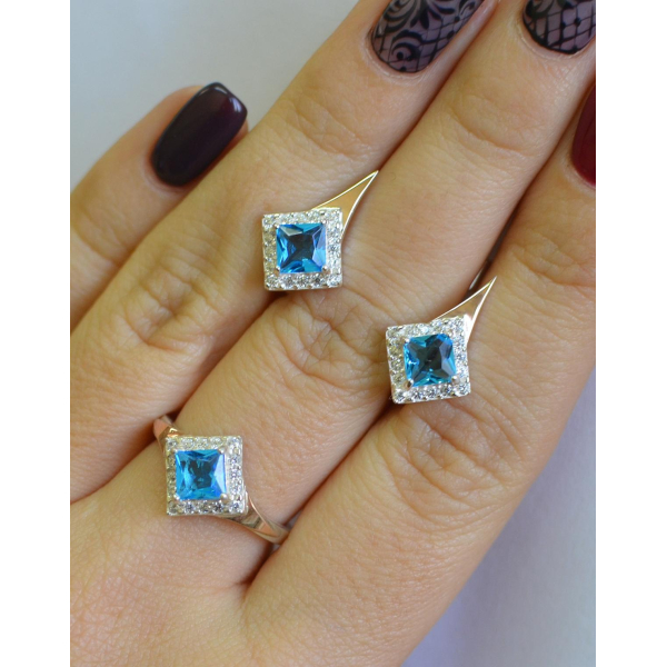 Серебряный комплект с золотыми вставками (074)