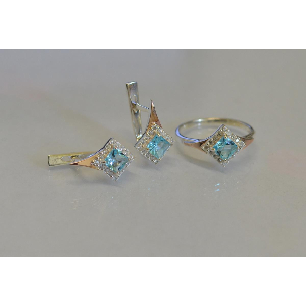 Серебряный комплект с золотыми вставками (074)