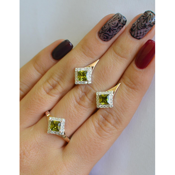 Серебряный комплект с золотыми вставками (074)