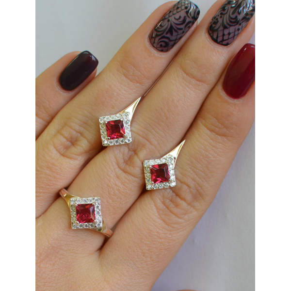 Серебряный комплект с золотыми вставками (074)