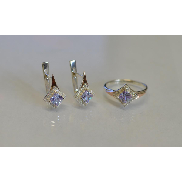 Серебряный комплект с золотыми вставками (074)