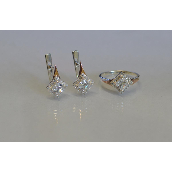 Серебряный комплект с золотыми вставками (074)