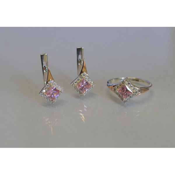 Серебряный комплект с золотыми вставками (074)