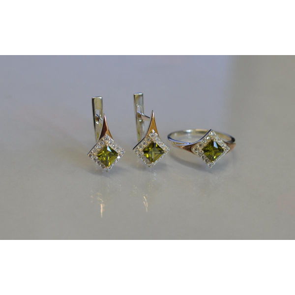 Серебряный комплект с золотыми вставками (074)